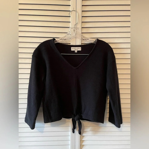 Madewell Texture & Thread Tie-Knot V-Neck Blouse Cropped Black Cotton Size XS - Picture 3 of 16